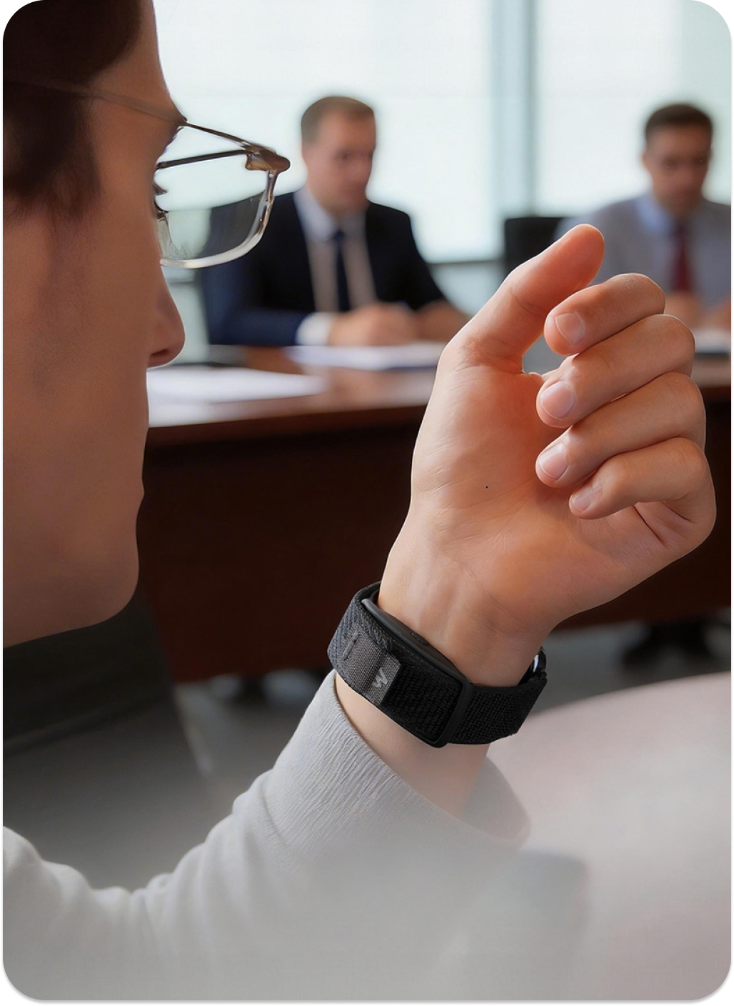 Gemeinsames Armband für Memoket und Apple Watch in einem Meeting