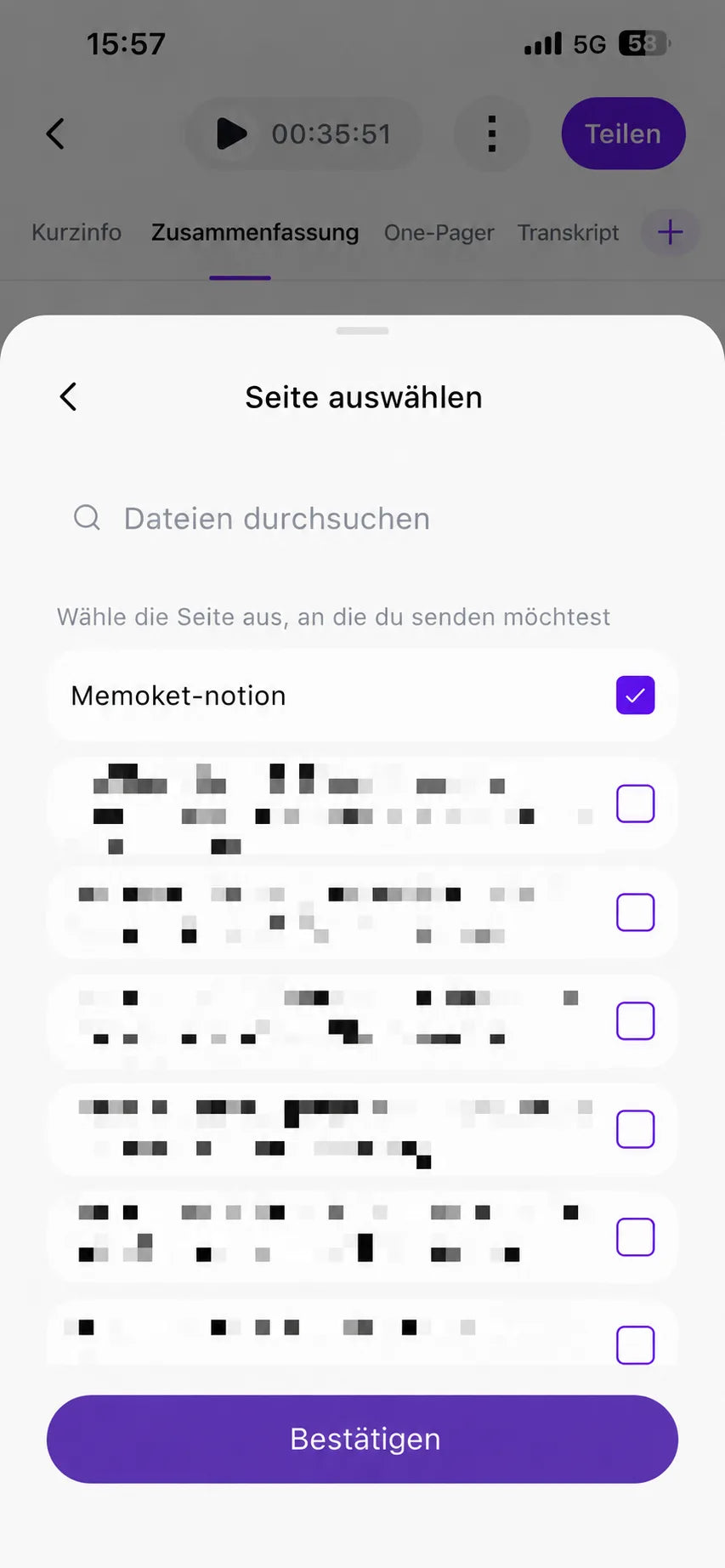 Zielseite in Notion wählen