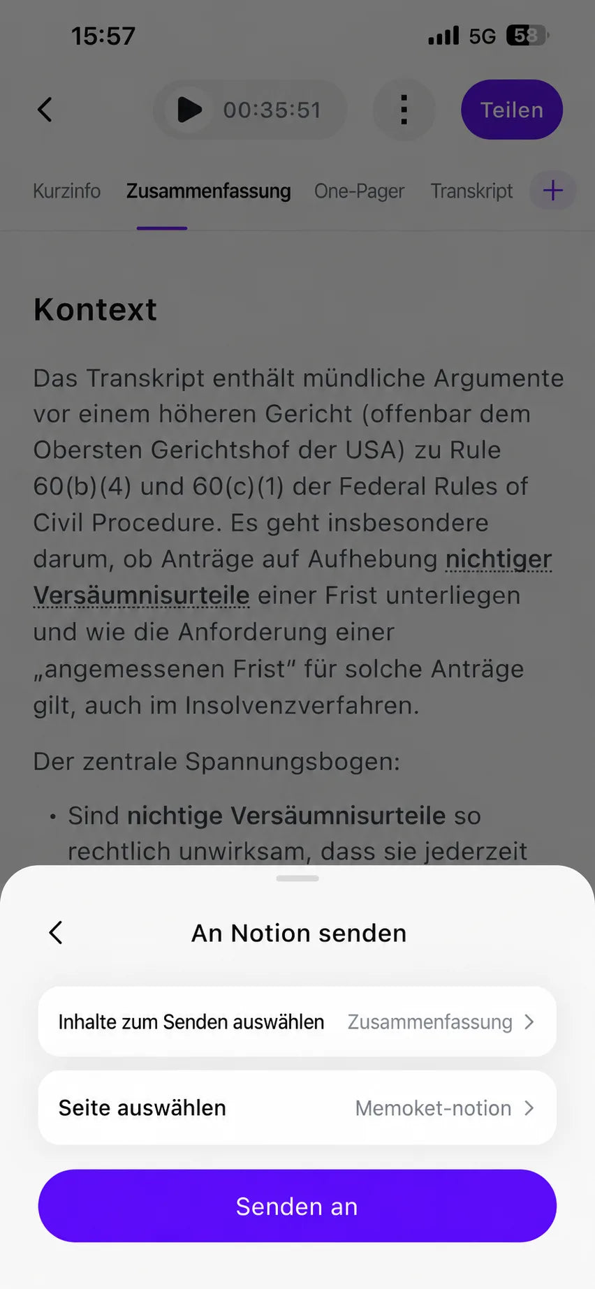 Überblick an Notion senden